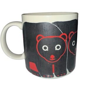 MCM Vintage 1983 Taylor & Ng MINIMALS BLACK‎ BEARS Red accents White Coffee Mug